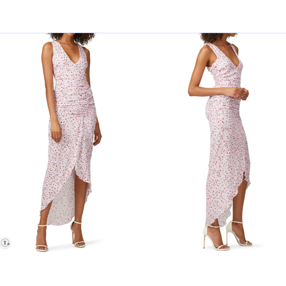 Nicholas $698 Sz 18 Pink 100 Silk Drape Sheath Dress Ruched Plunge Asymmetrical - Picture 2 of 12